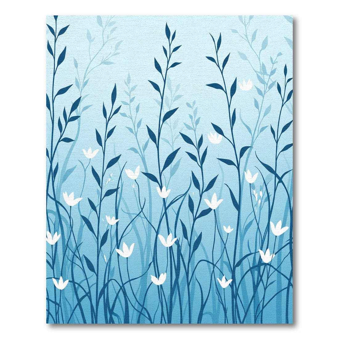 Deep Blue Silhouette Floral Garden Rug