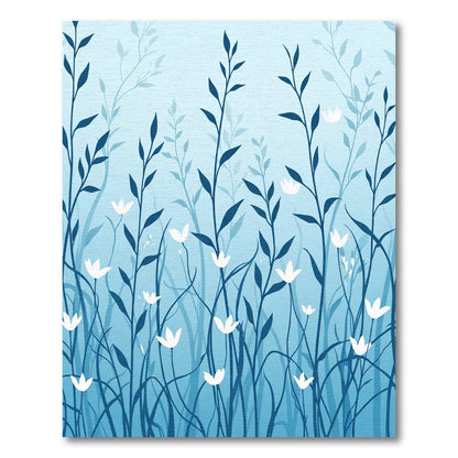 Deep Blue Silhouette Floral Garden Rug
