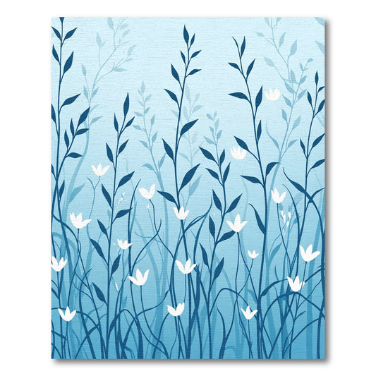 Deep Blue Silhouette Floral Garden Rug