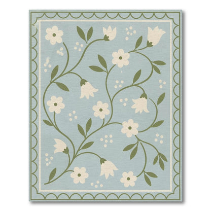 Blue Floral Scalloped Vintage Rug