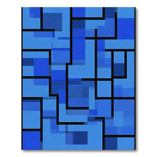 Abstract Blue Mondrian Rectangles Rug