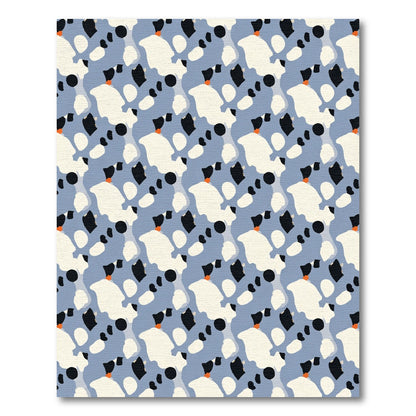 Abstract Blue Black Ivory Orange Shapes Rug