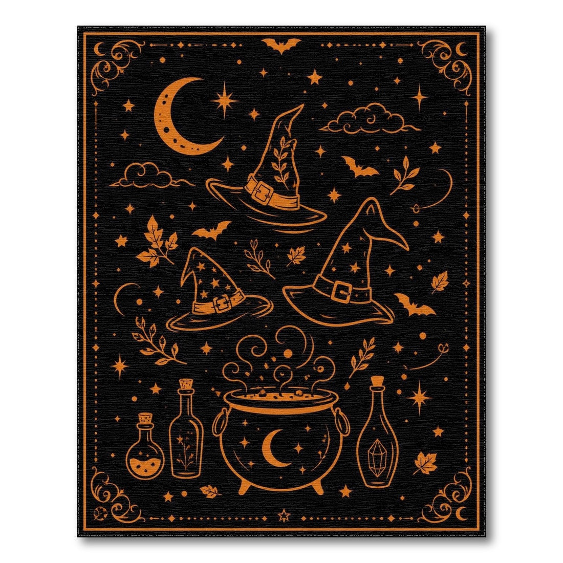 Orange Witch Cauldron Halloween Area Rug