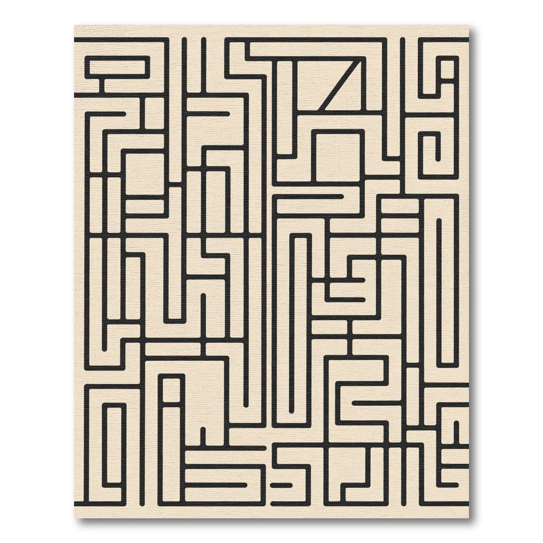 Beige Black Abstract Geometric Maze Rug