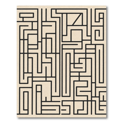 Beige Black Abstract Geometric Maze Rug