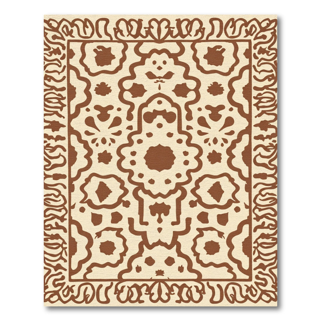 Cream And Brown Ornate Paisley Medallion Rug
