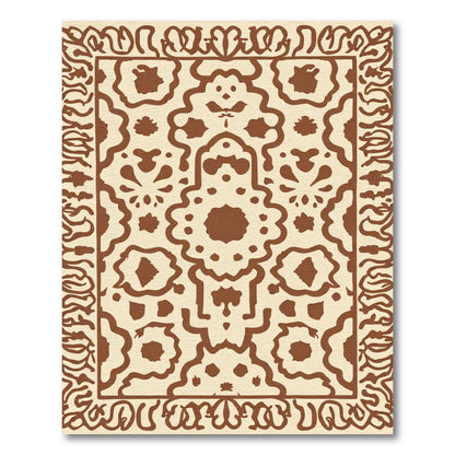 Cream And Brown Ornate Paisley Medallion Rug