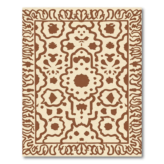 Cream And Brown Ornate Paisley Medallion Rug