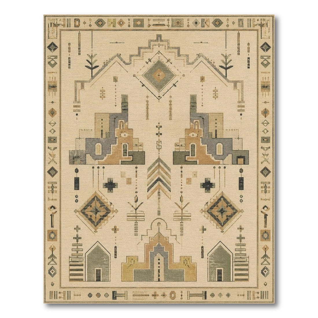 Beige Geometric Area Rug with Tribal Motifs