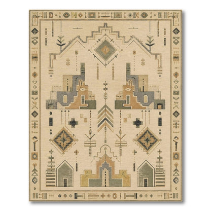 Beige Geometric Area Rug with Tribal Motifs