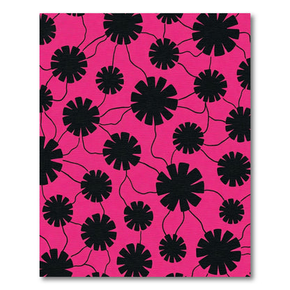 Bold Black Flower Clusters Pink Rug