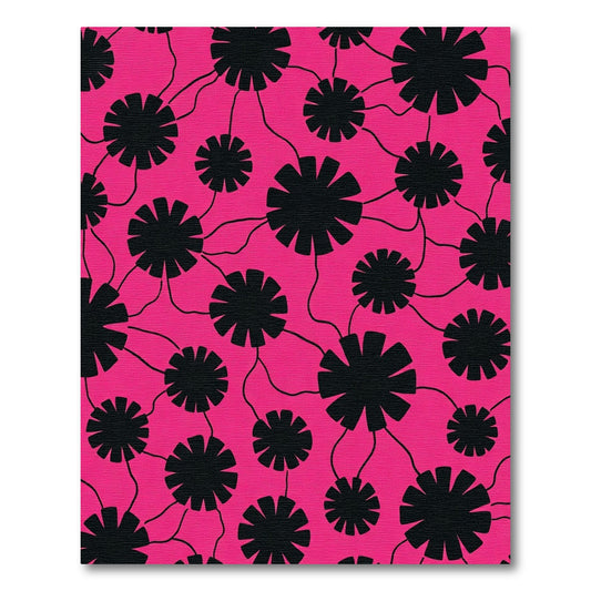 Bold Black Flower Clusters Pink Rug