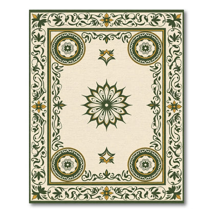 Green Ivory Floral Medallion Border Rug