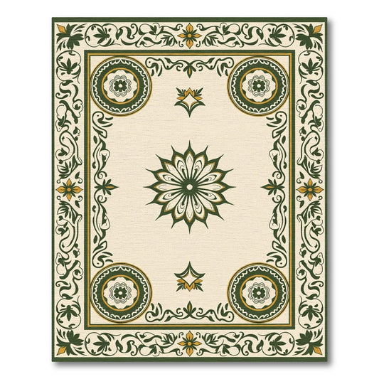 Green Ivory Floral Medallion Border Rug