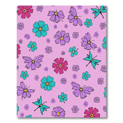 Vibrant Pink Purple Teal Floral Butterflies Rug