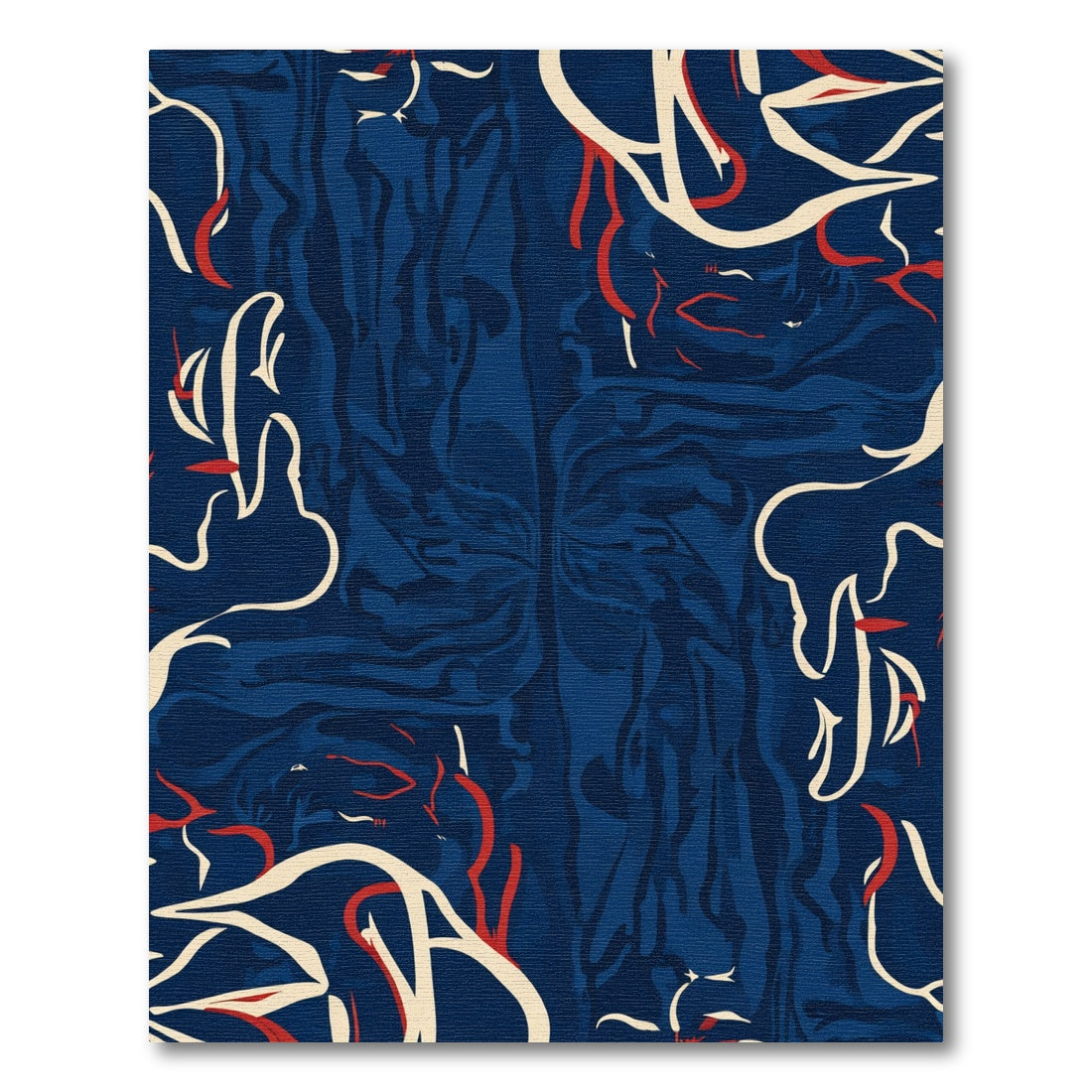 Deep Blue Abstract Swirl Line Art Rug