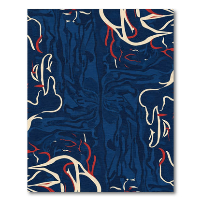 Deep Blue Abstract Swirl Line Art Rug