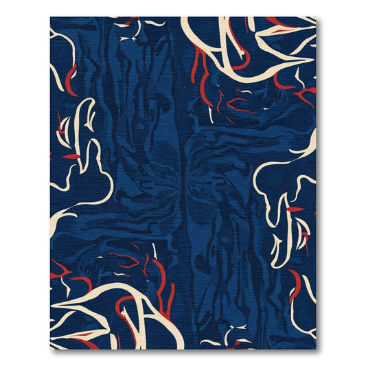 Deep Blue Abstract Swirl Line Art Rug
