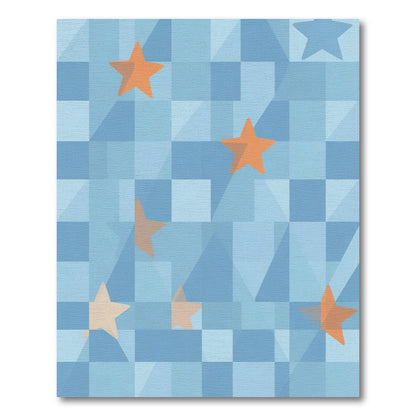 Light Blue Starry Geometric Quilt Rug