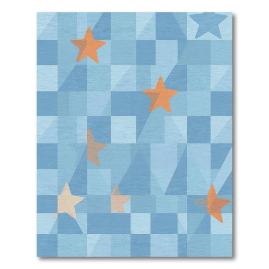 Light Blue Starry Geometric Quilt Rug