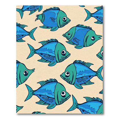 Blue Green Fish School Repeating Pattern Rug