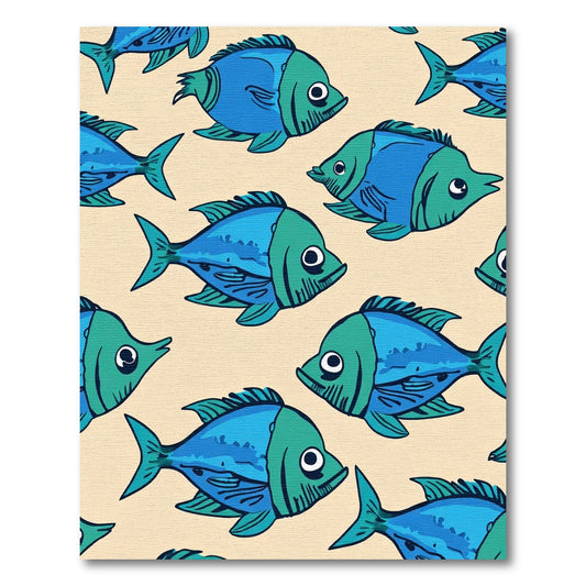 Blue Green Fish School Repeating Pattern Rug