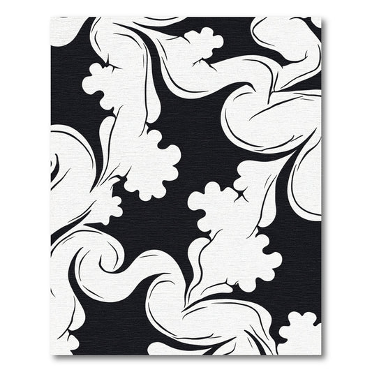 Classic Black White Scrollwork Rug