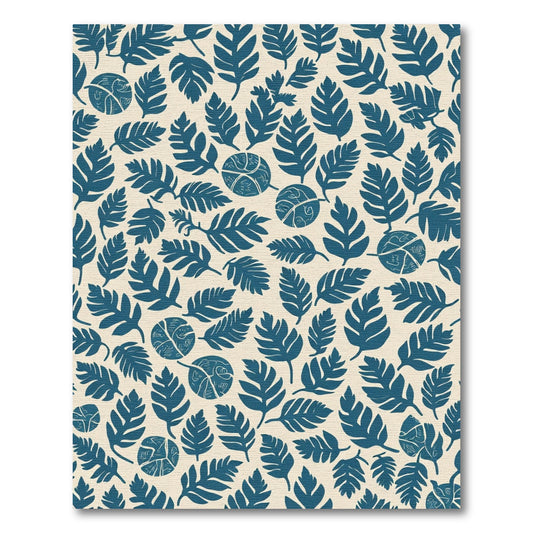 Dark Teal Leaf Collage Rug