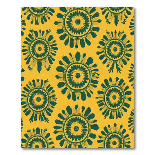 Golden Green Floral Sunburst Rug