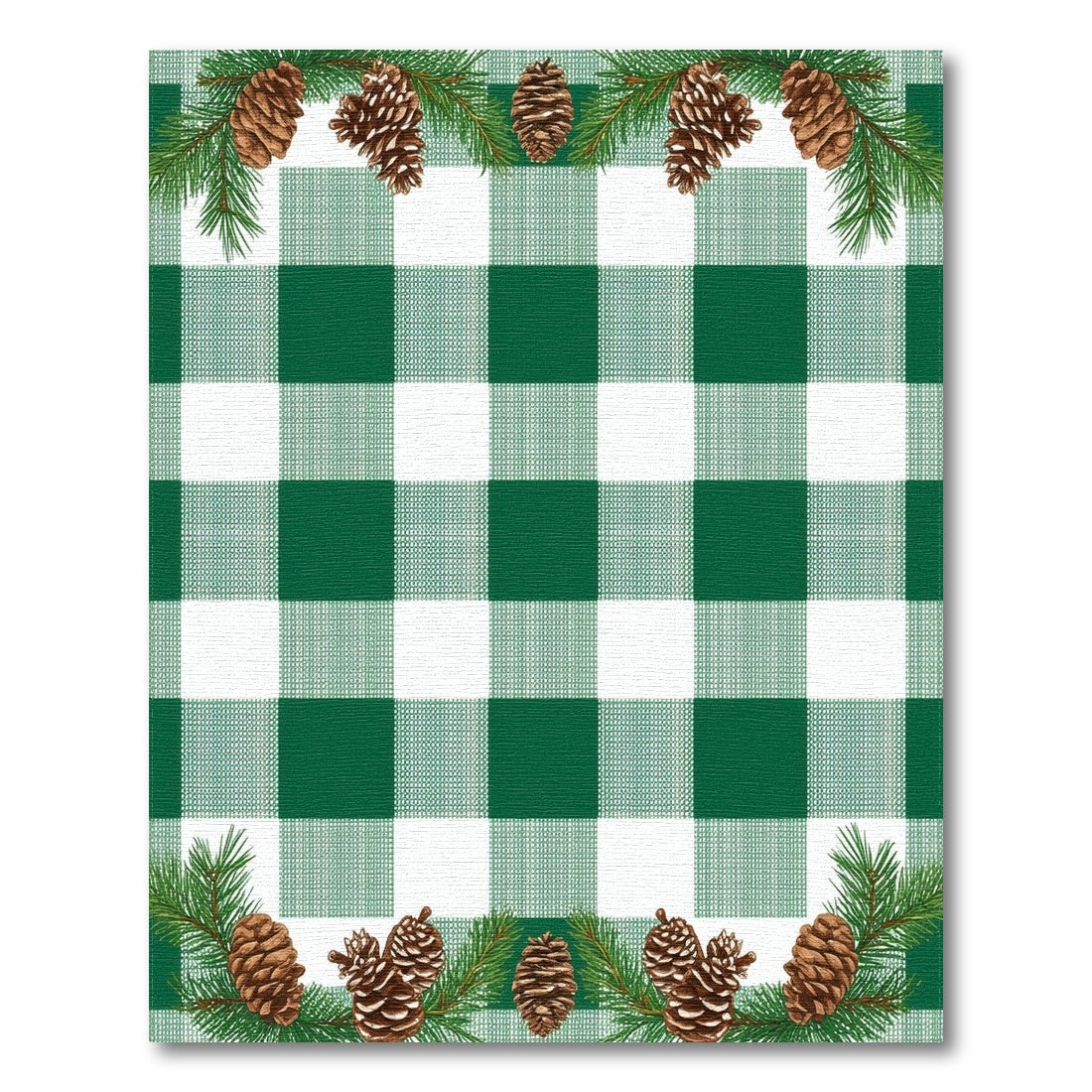 Green Gingham Pinecone Rustic Area Rug
