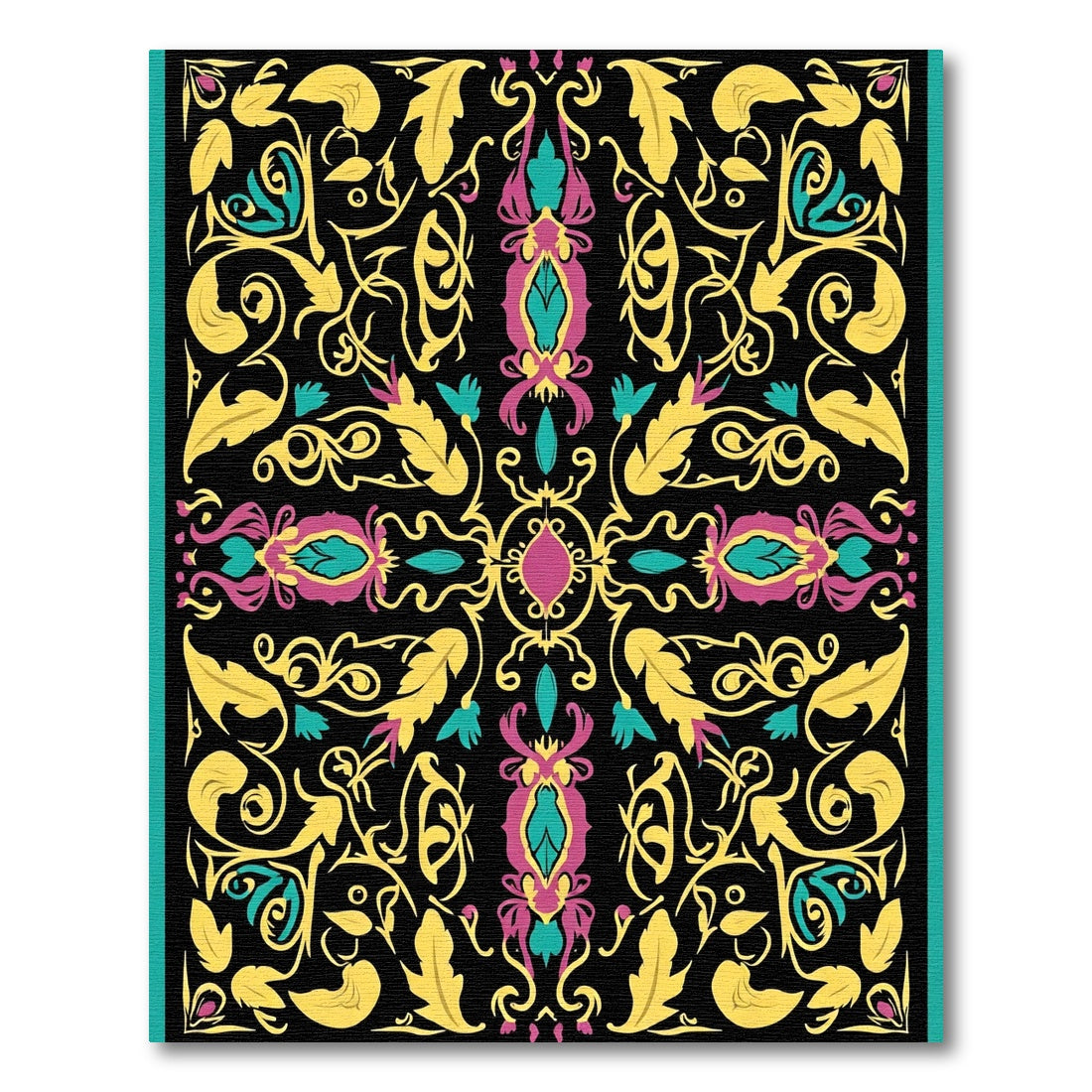 Vibrant Magenta Teal Yellow Floral Scroll Rug
