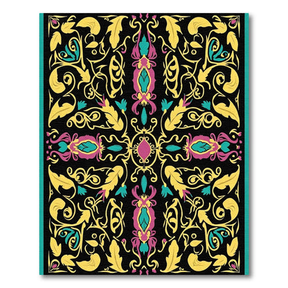 Vibrant Magenta Teal Yellow Floral Scroll Rug