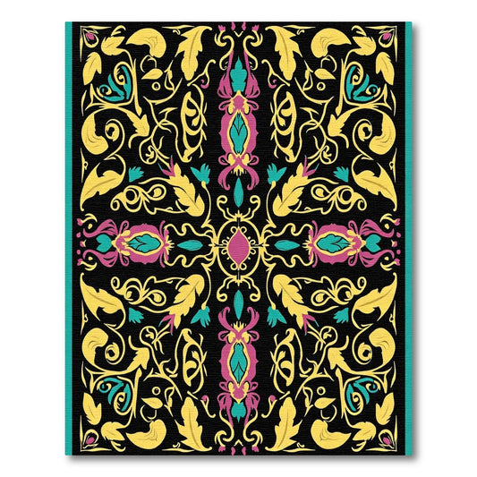 Vibrant Magenta Teal Yellow Floral Scroll Rug