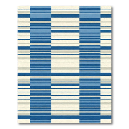 Modern Blue Cream Striped Rectangles Rug