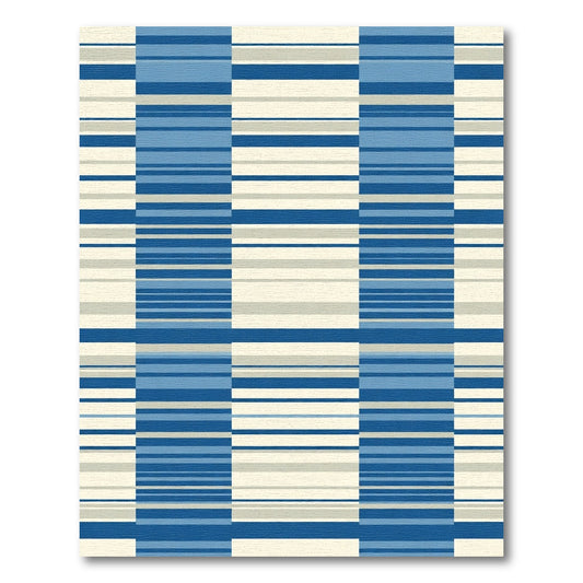 Modern Blue Cream Striped Rectangles Rug