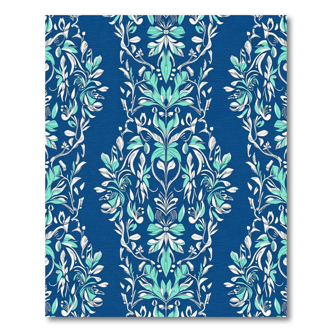 Classic Teal White Damask Floral Rug