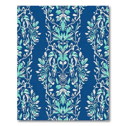 Classic Teal White Damask Floral Rug