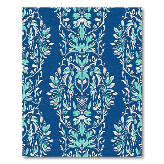 Classic Teal White Damask Floral Rug