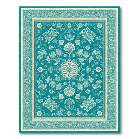 Floral Blue and Teal Floral Medallion Persian Area Rug