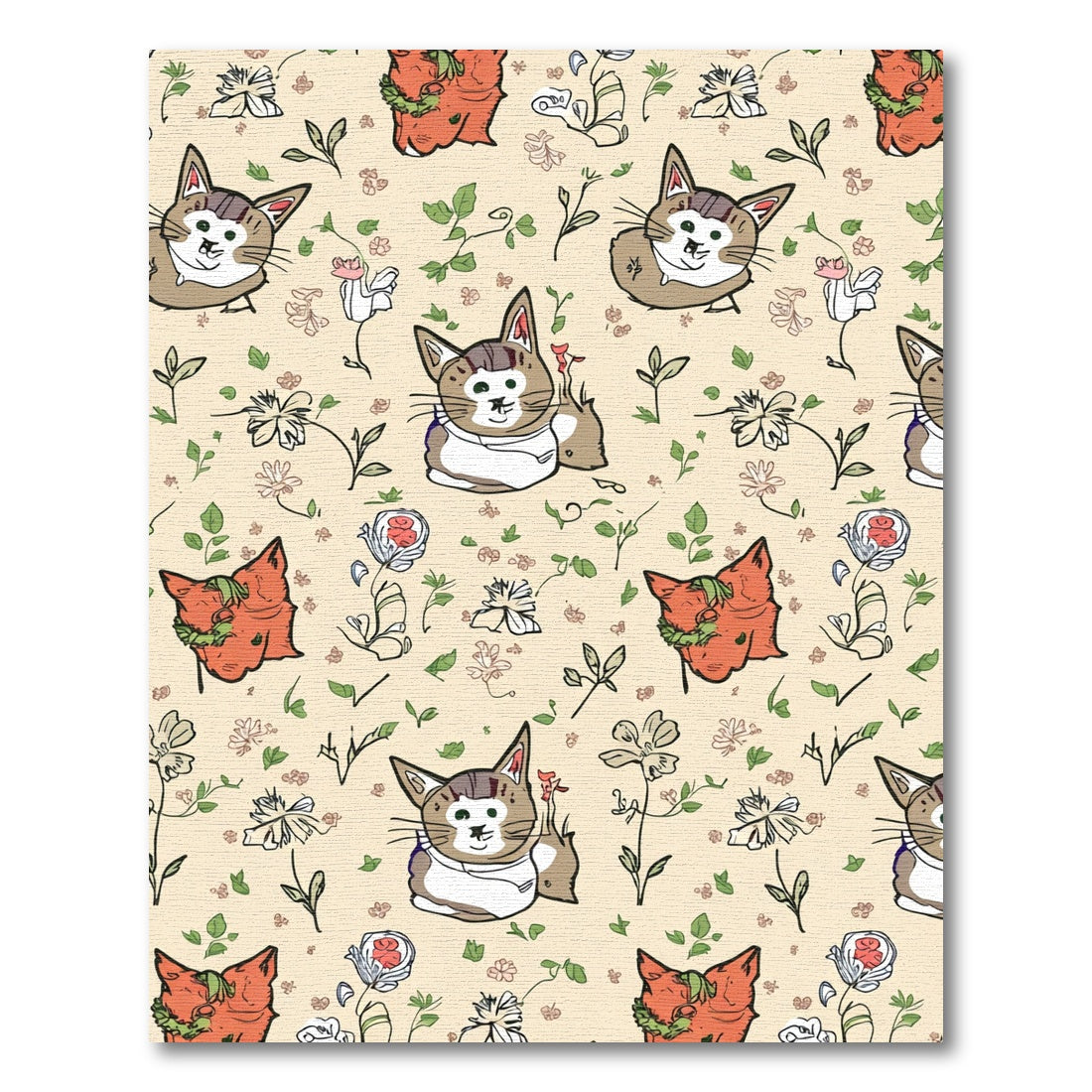 Whimsical Cat and Flower Collage Rug