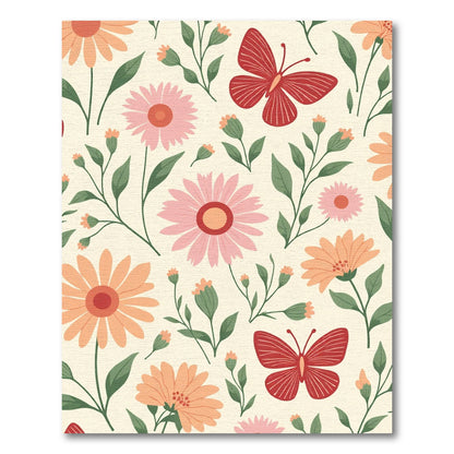 Whimsical Red Butterfly Floral Garden Rug