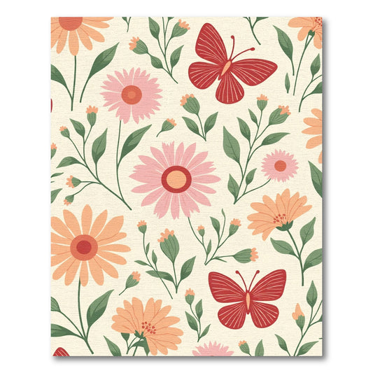 Whimsical Red Butterfly Floral Garden Rug