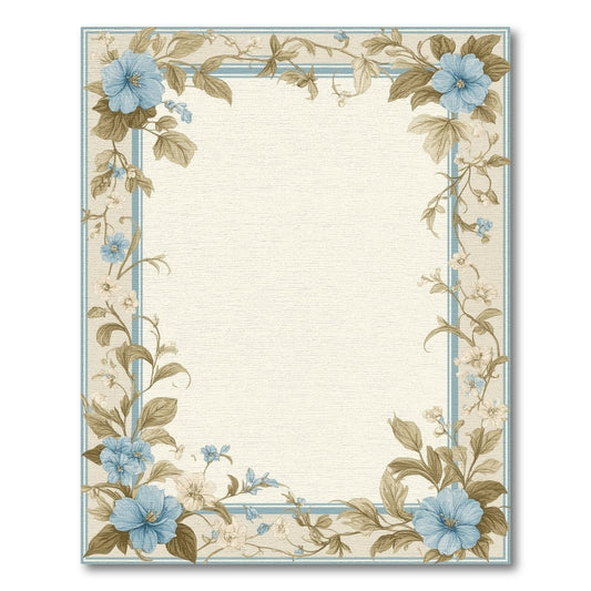 Blue Floral Vintage Border Area Rug