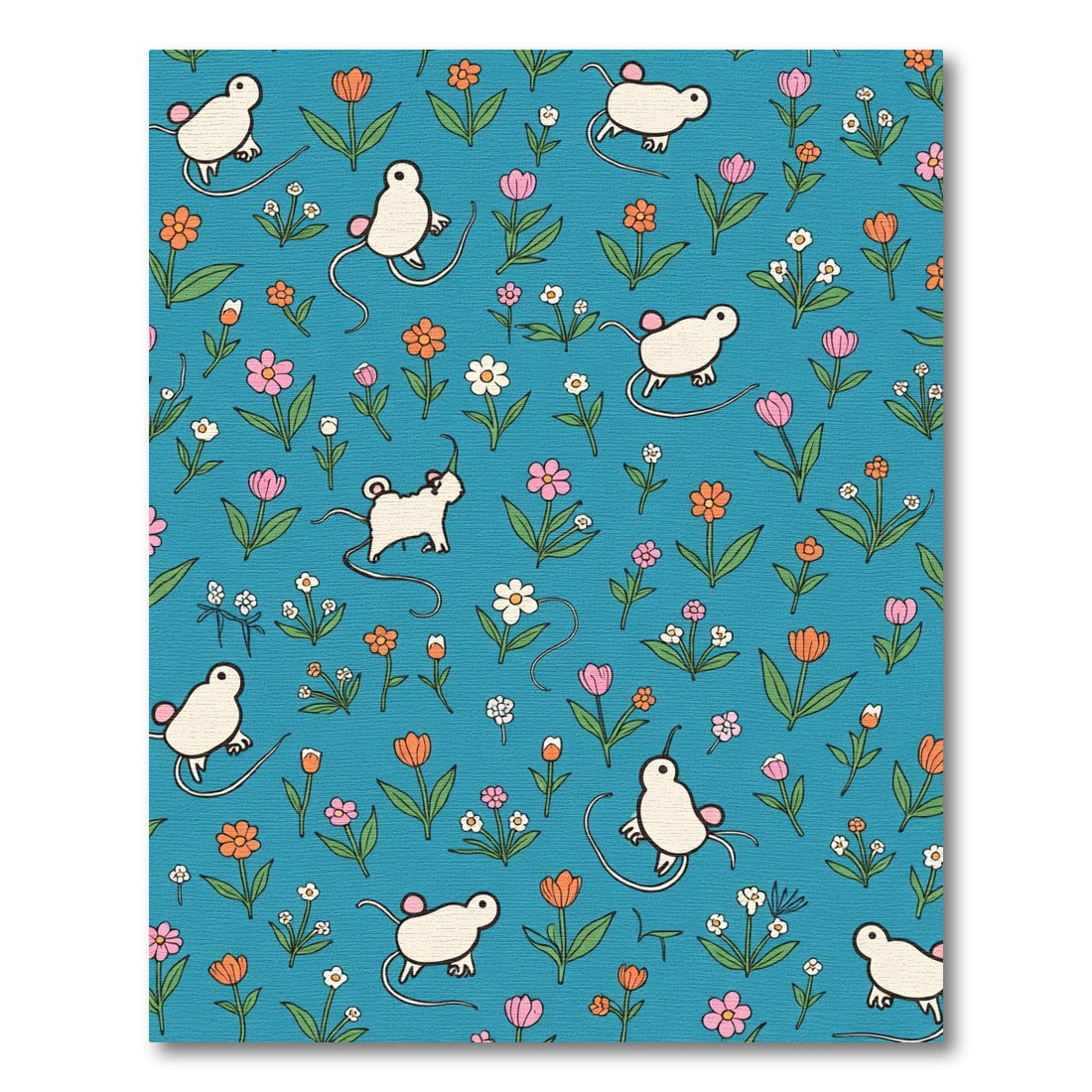 Whimsical Mice Floral Garden Teal Rug
