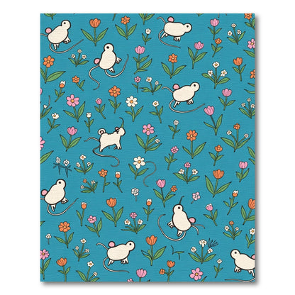 Whimsical Mice Floral Garden Teal Rug