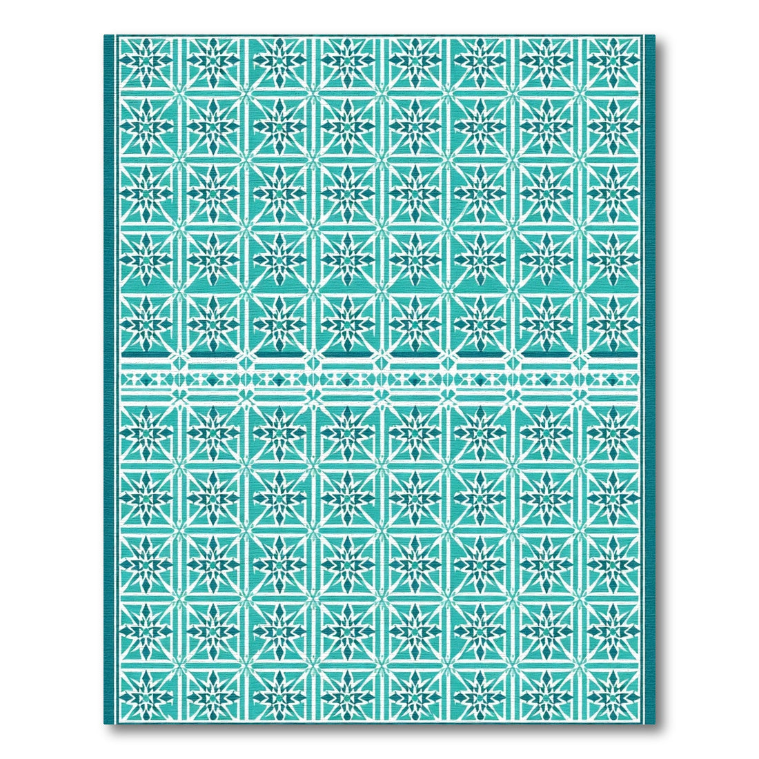 Teal White Geometric Starburst Tile Rug