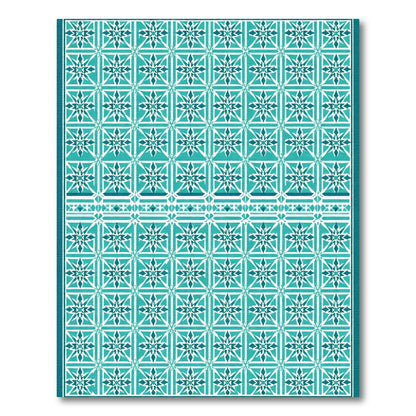 Teal White Geometric Starburst Tile Rug