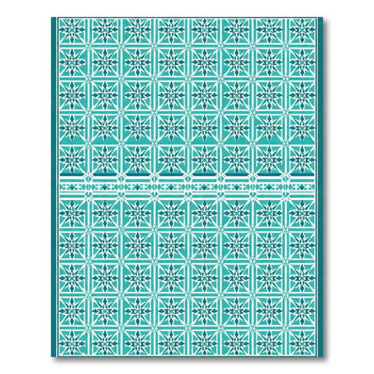 Teal White Geometric Starburst Tile Rug