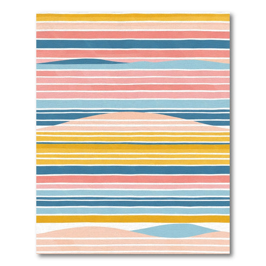 Abstract Coral Blue Yellow Stripe Rug