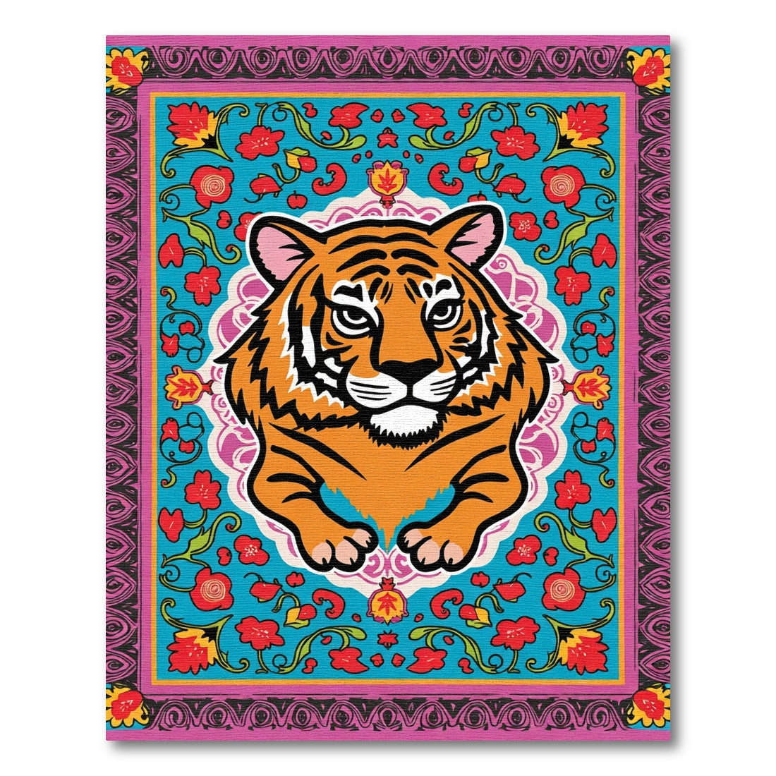 Vibrant Orange Tiger Floral Medallion Rug